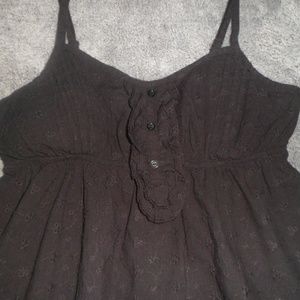 Black Babydoll Tank Blouse w Embroidered Detail